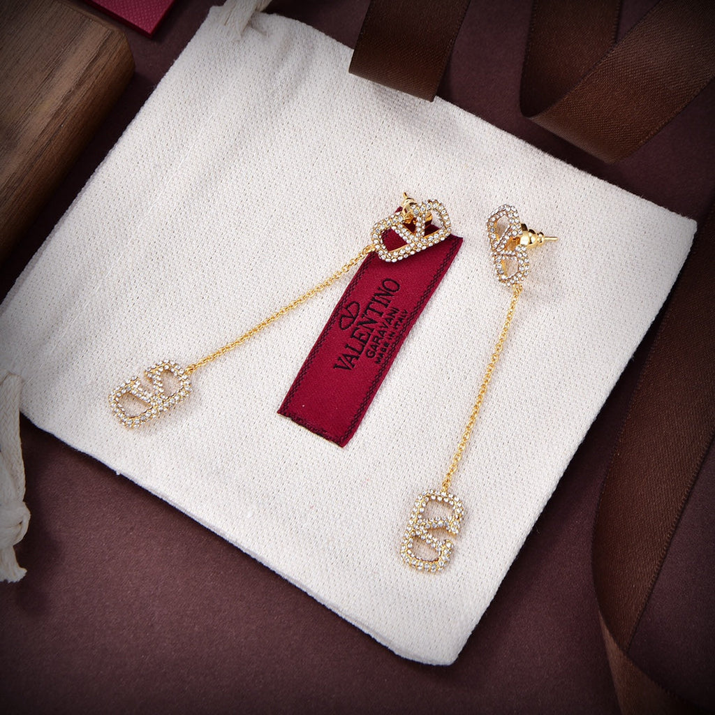 Valentino Crystal Valentino Signature 18K Gold Earrings