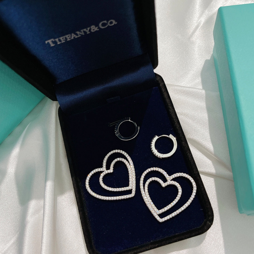 Tiffany Double Heart Diamond 18K Gold Earrings