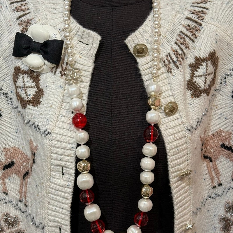 Chanel Red Crystal Pearl 18K Gold Necklace