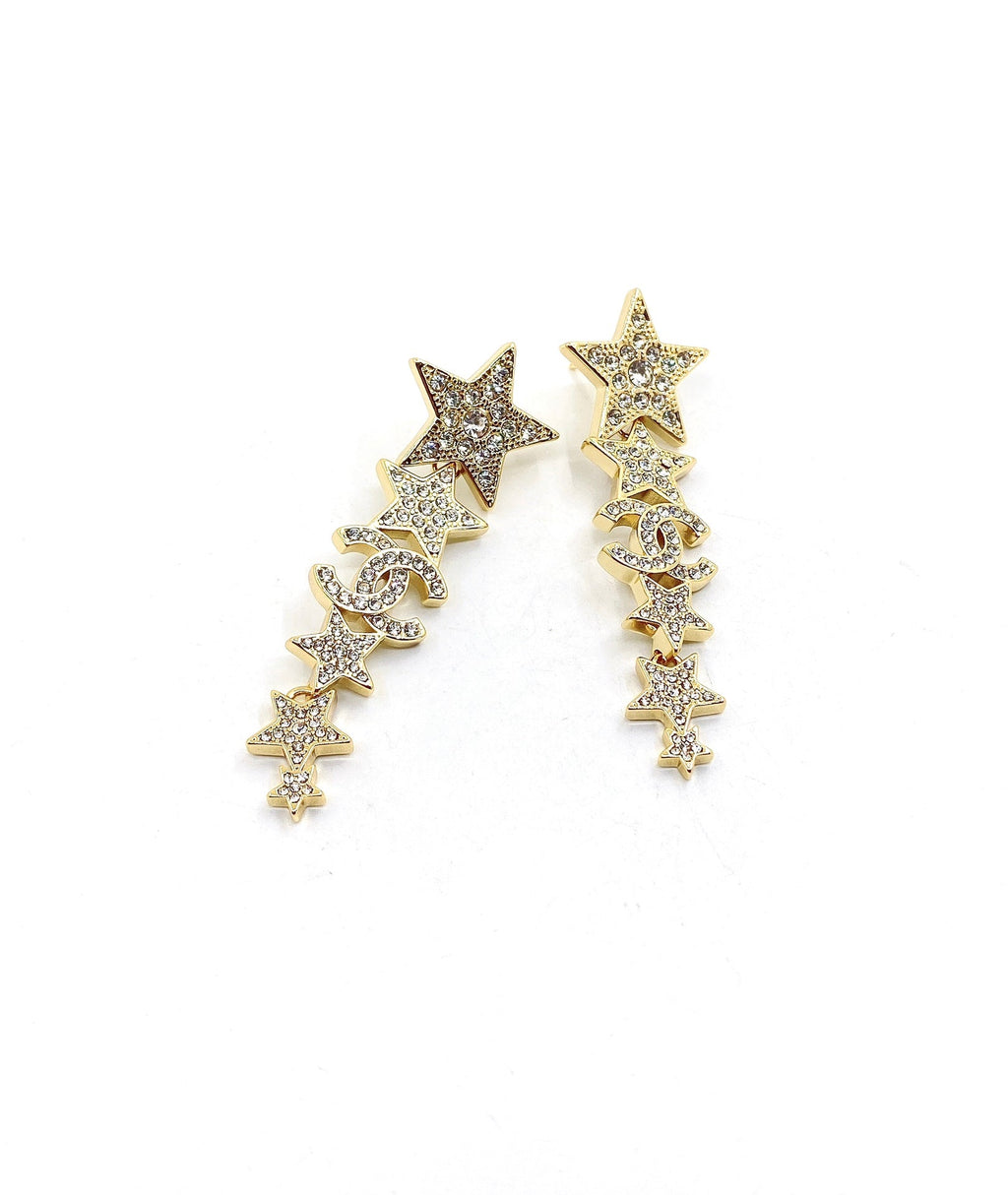 Chanel Star Diamonds Pendant 18K Gold Earrings
