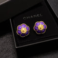 Chanel Purple Flowers 18K Gold Earrings