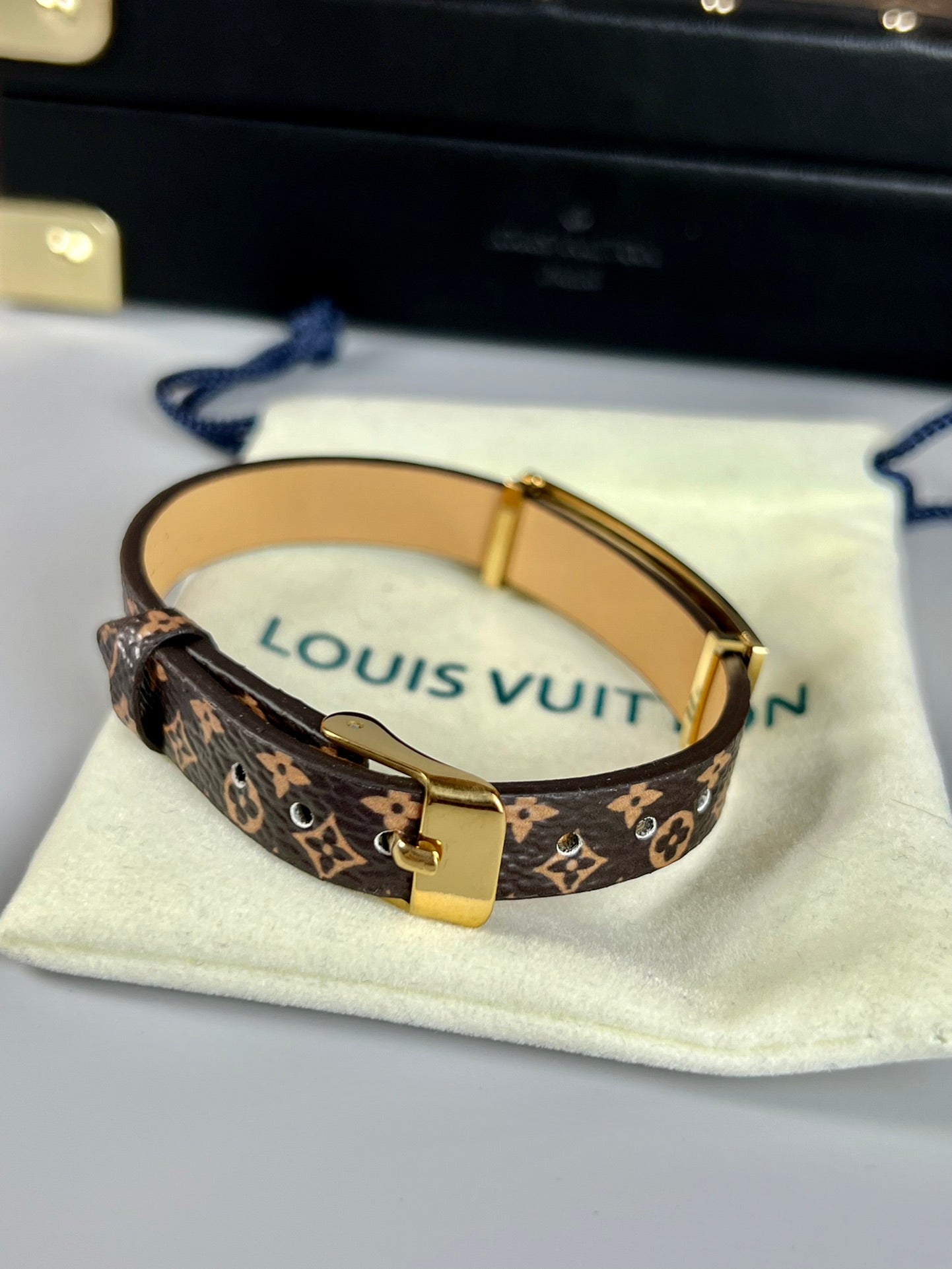 Louis Vuitton Leather 18K Gold Bracelet