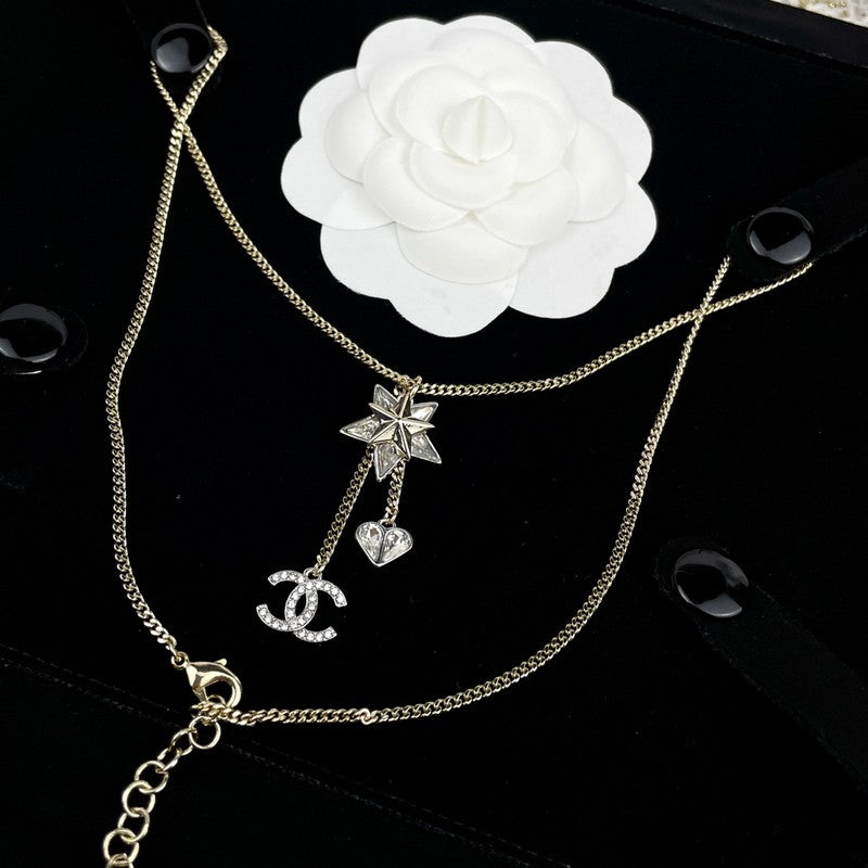 Chanel Heart & Star Crystal 18K Gold Necklace
