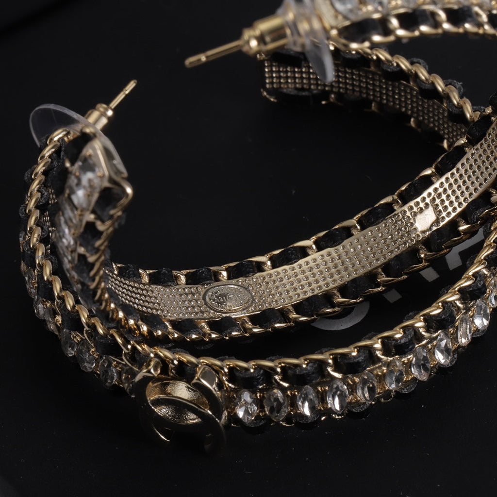 Chanel Leather Chain 18K Gold Earrings