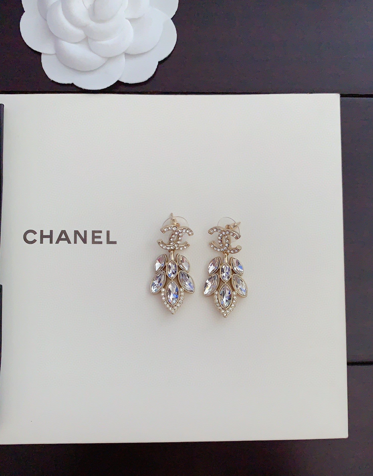Chanel Crystals Pendant 18K Gold Earrings