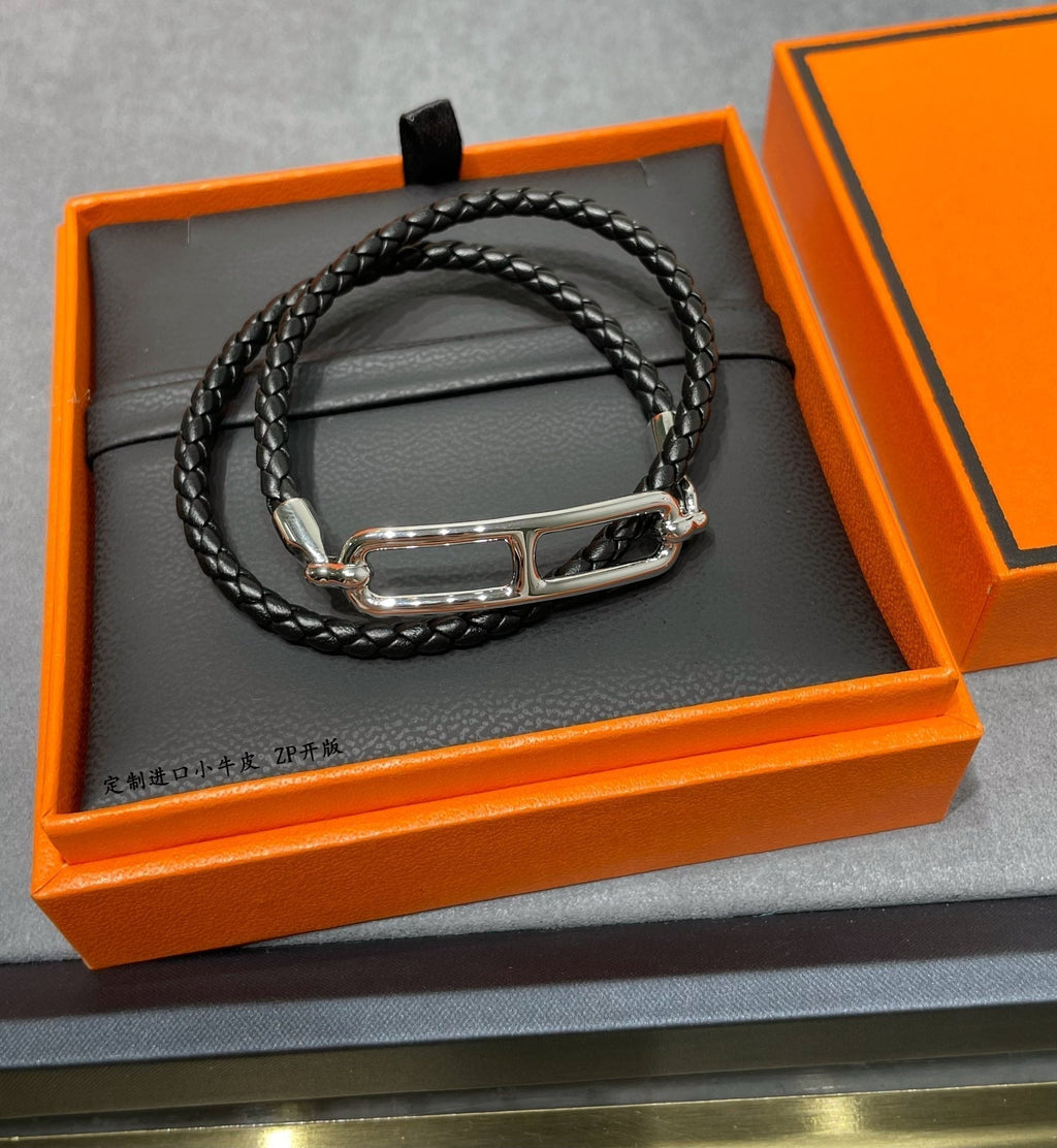 Hermes Roulis Double Tour Black 18K Gold Bracelet