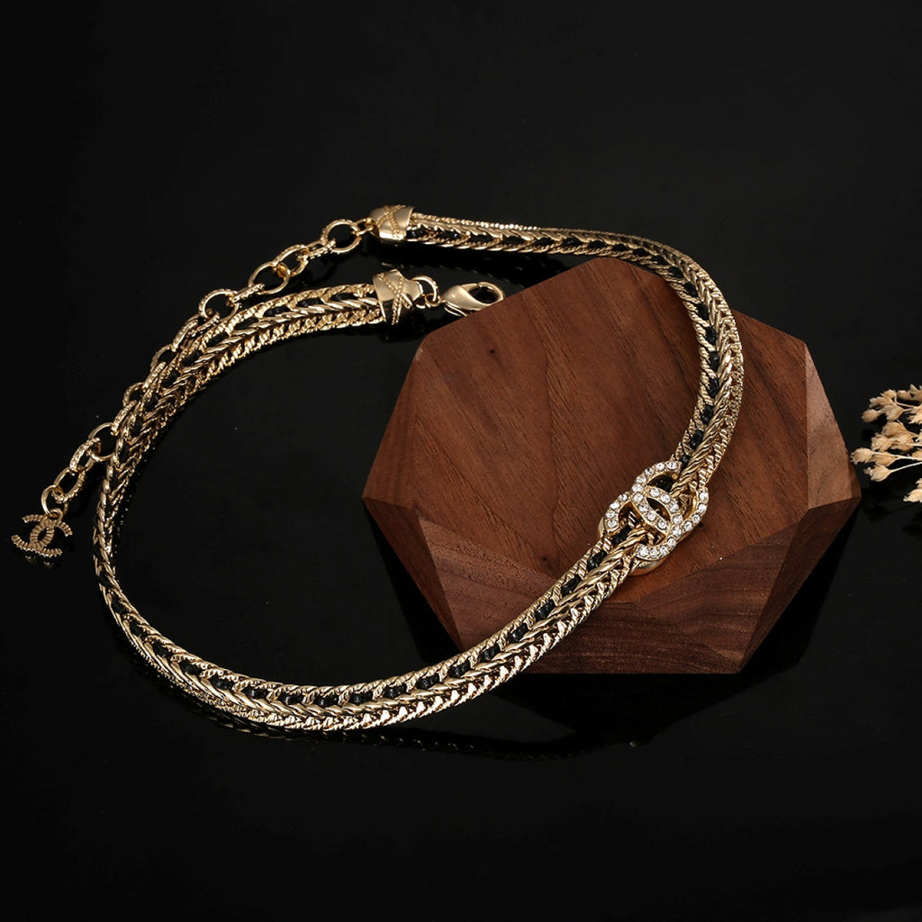 Chanel Strass Chain Choker 18K Gold Necklace