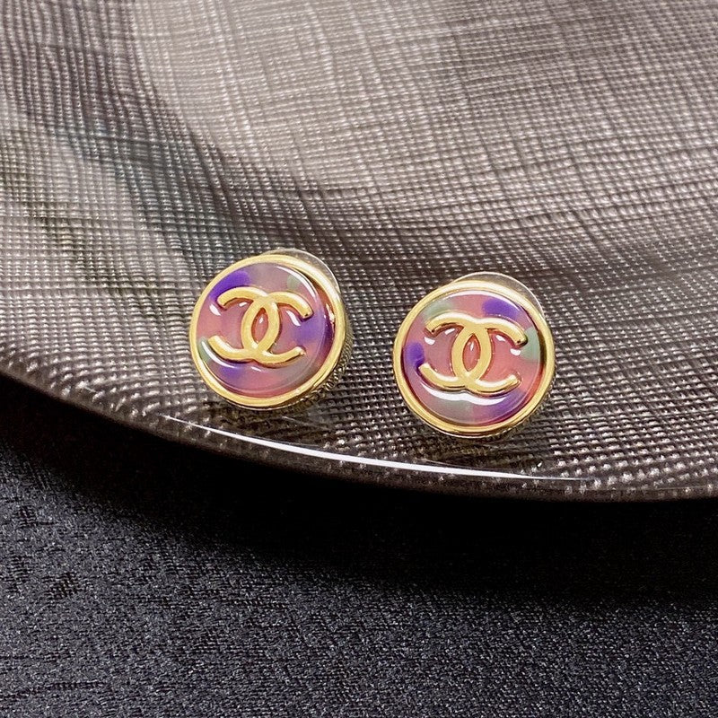 Chanel Colorful Round 18K Gold Earrings