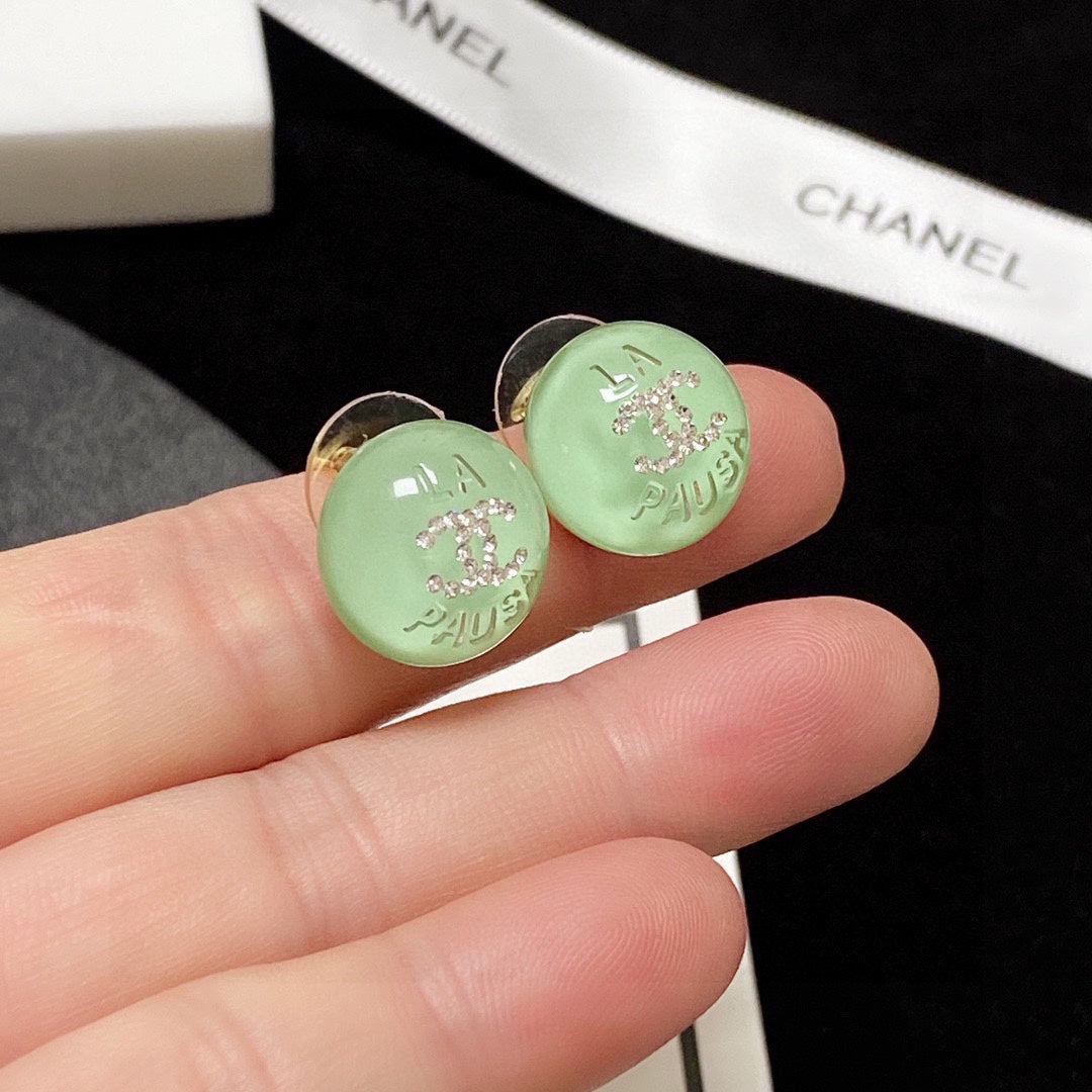 Chanel Green 18K Gold Earrings
