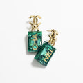 Chanel Green Perfume Bottle 18K Gold Earrings